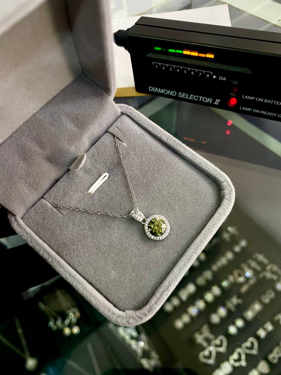 VVS Moissanite Diamond Necklace with Peridot and Diamond Pendants