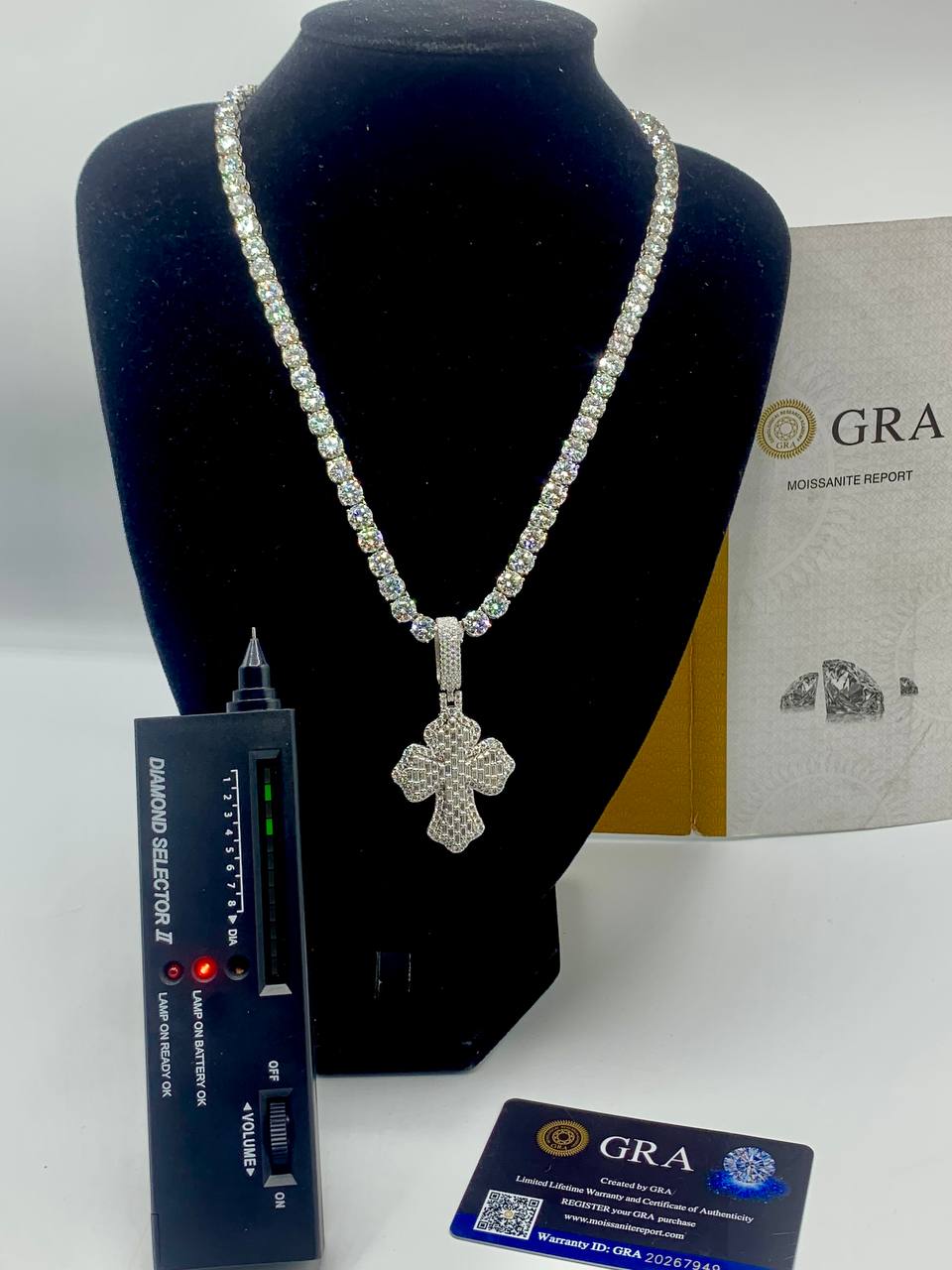 VVS Moissanite Diamond Cross
Pendant on Tennis Neck Chain