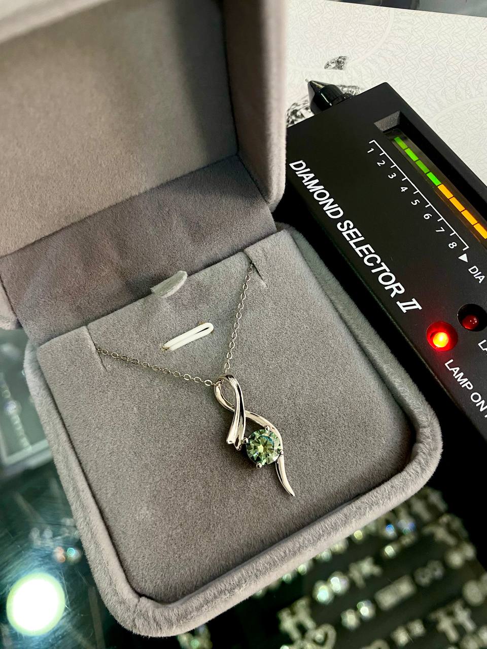 VVS Moissanite Diamond Necklace with Peridot and Diamond Pendants
