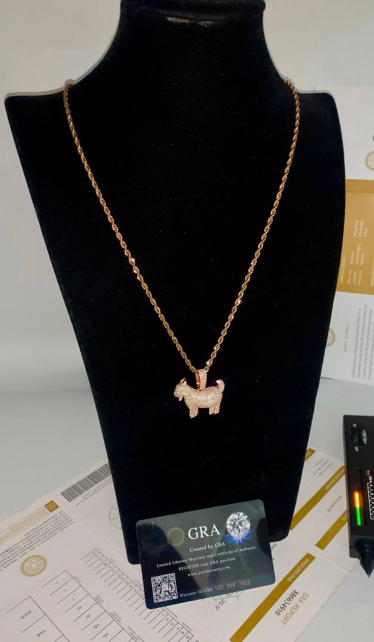 VVS Moissanite Diamond Goat Pendant Necklace – 18K Gold Plated Iced-Out Chain
