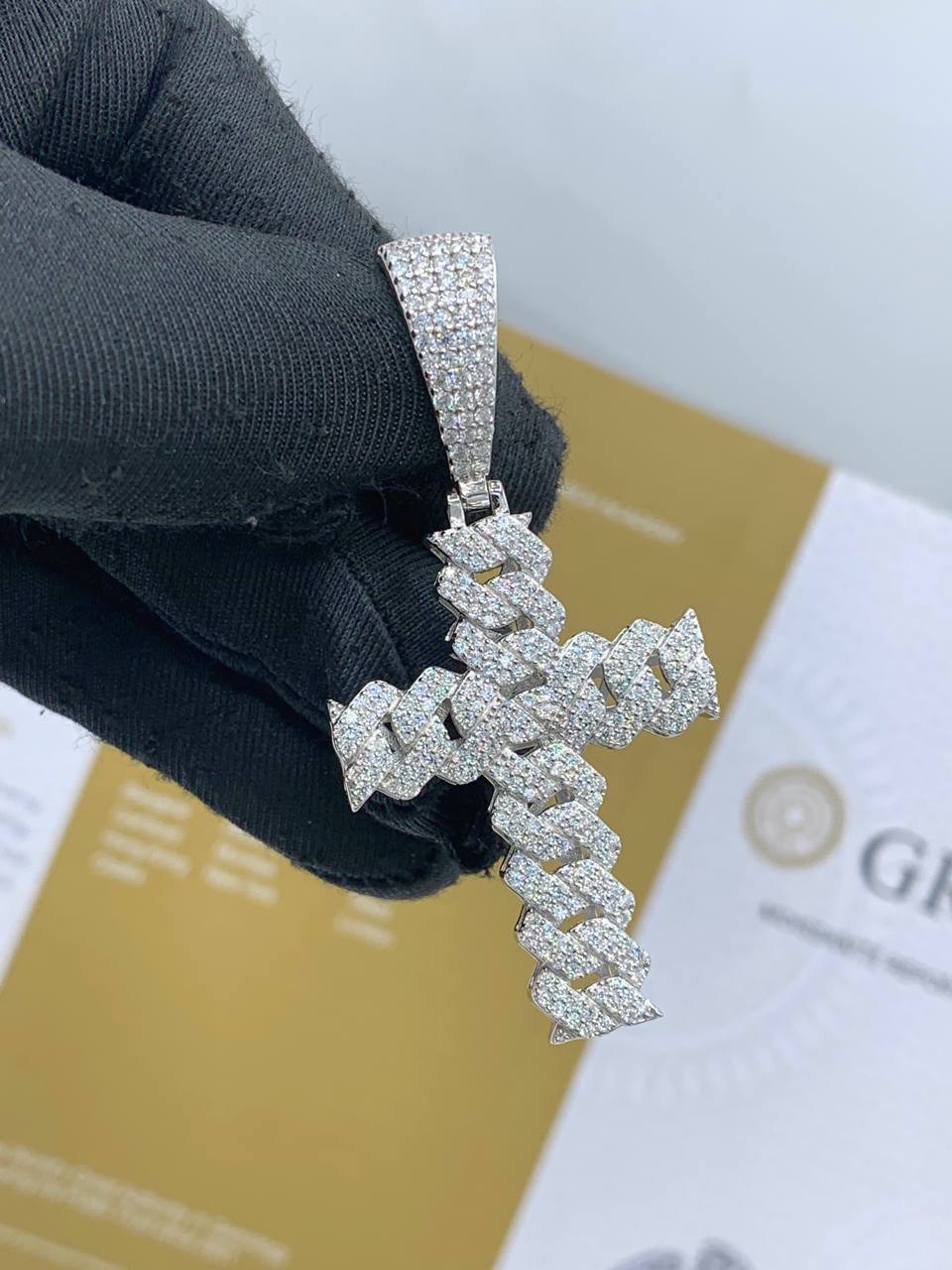 Moissanite Cuban Link Chain with a Cross Pendant