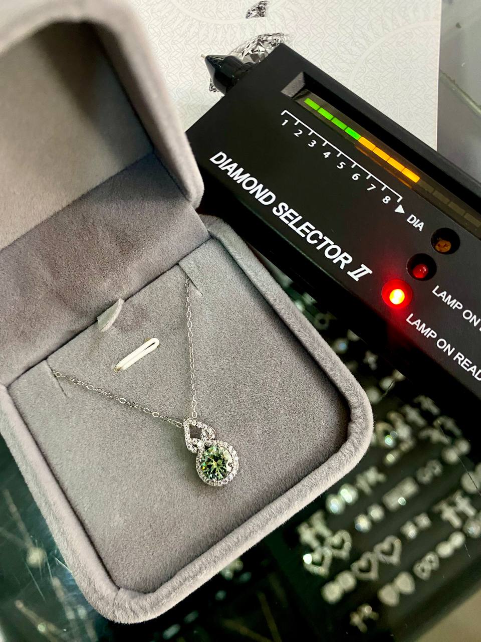 VVS Moissanite Diamond Necklace with Peridot and Diamond Pendants