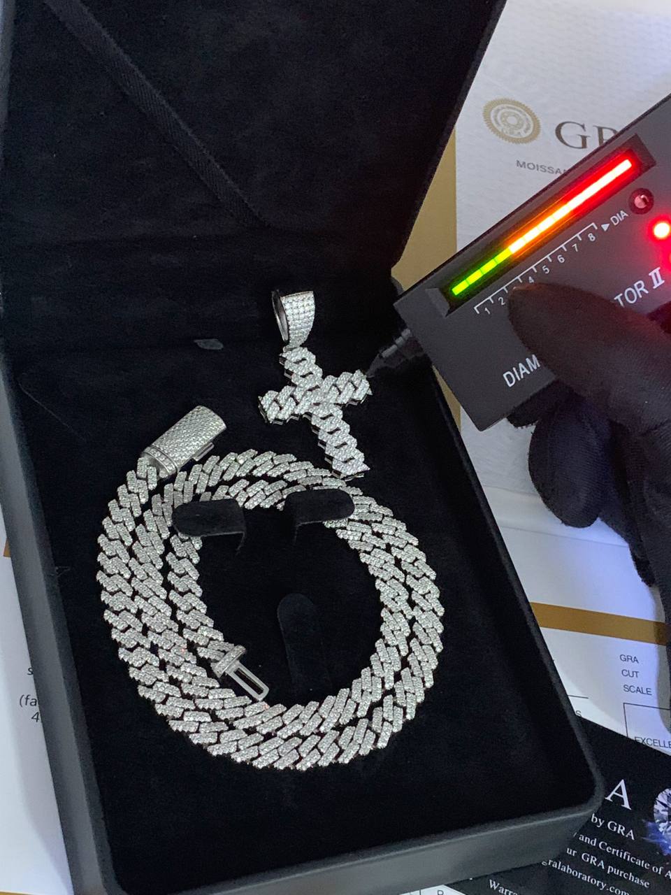 Moissanite Cuban Link Chain with a Cross Pendant