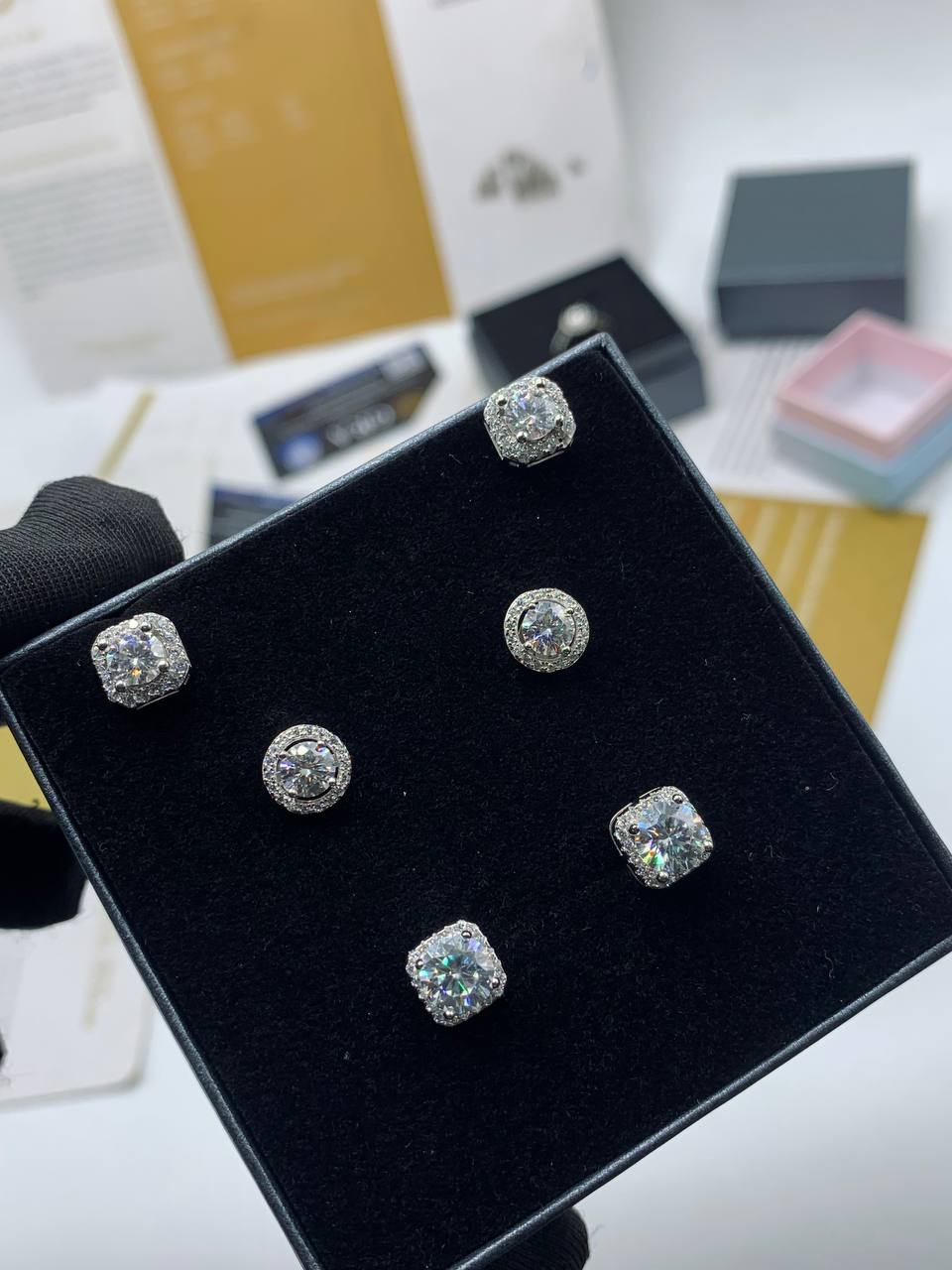 VVS Moissanite Diamond Earrings and Ring Combo