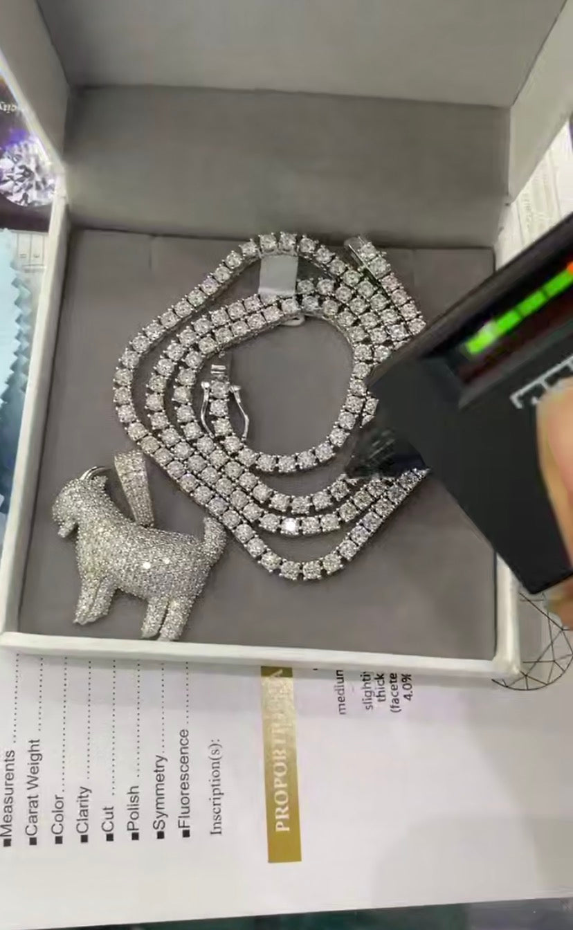 VVS Moissanite Diamond Goat Pendant Necklace – Iced-Out Tennis Chain