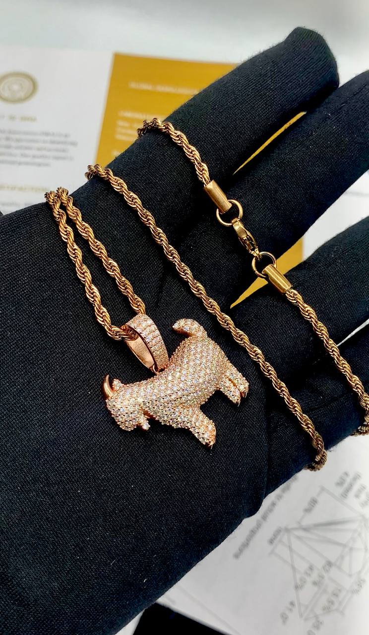 VVS Moissanite Diamond Goat Pendant Necklace – 18K Gold Plated Iced-Out Chain