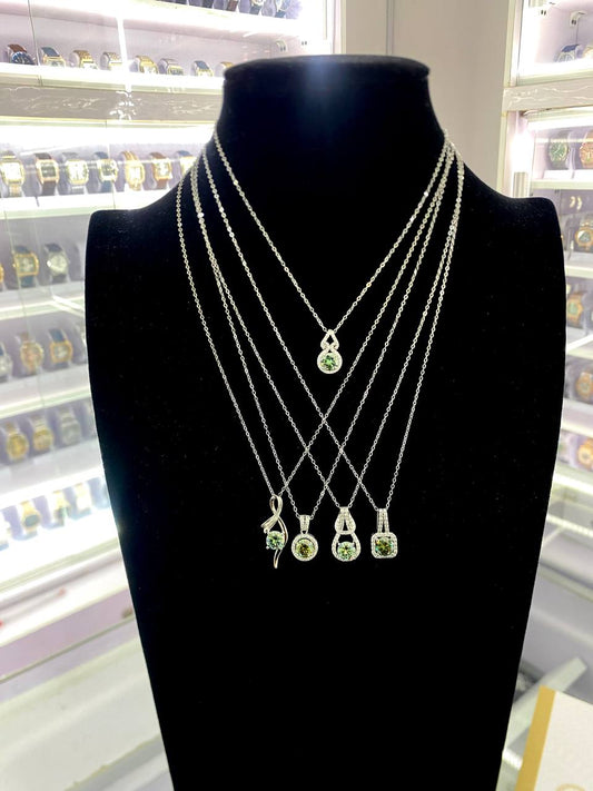 VVS Moissanite Diamond Necklace with Peridot and Diamond Pendants