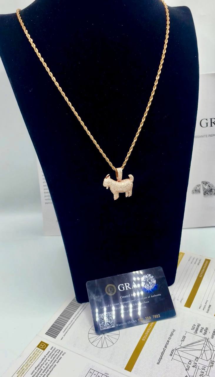 VVS Moissanite Diamond Goat Pendant Necklace – 18K Gold Plated Iced-Out Chain