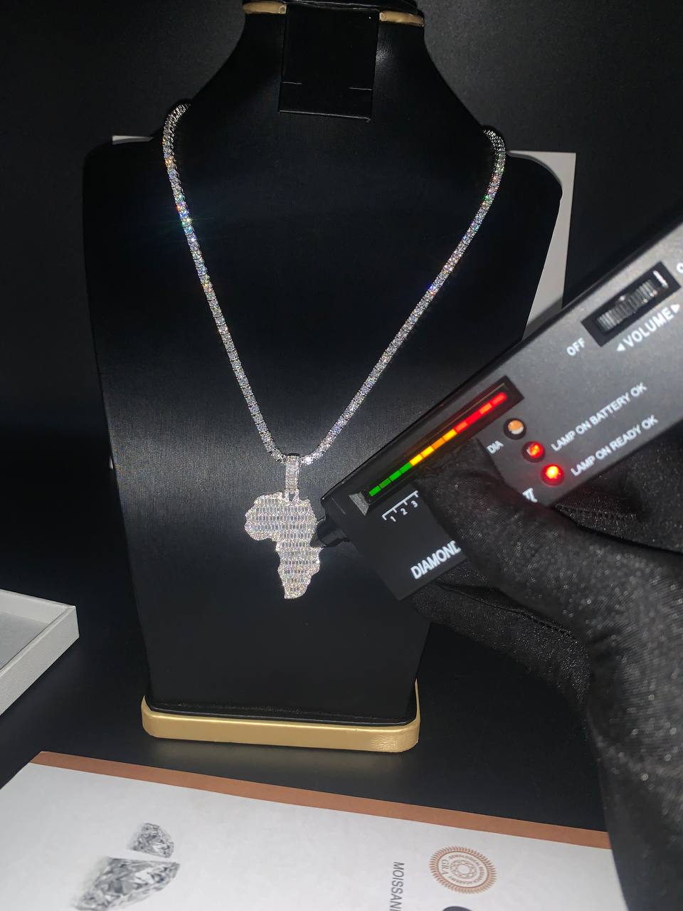 VVS Moissanite Diamond Bracelets, Map Pendant, and Tennis Necklace.