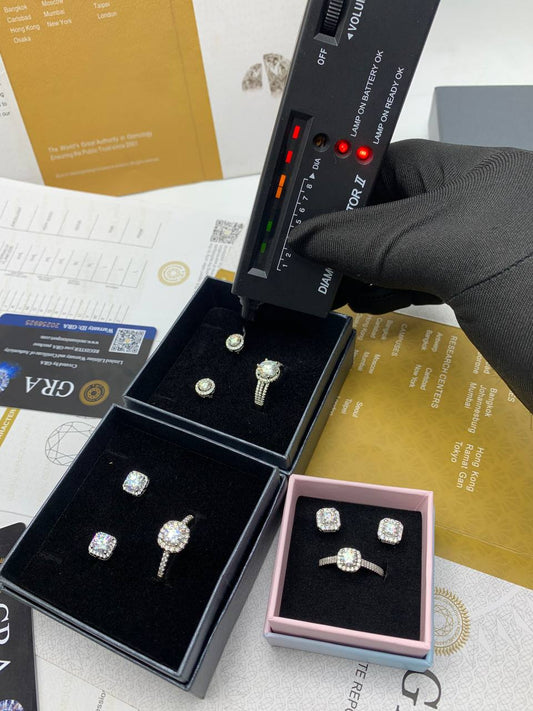 VVS Moissanite Diamond Earrings and Ring Combo