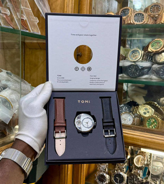 Tomi Face Gear Double Strap Watch