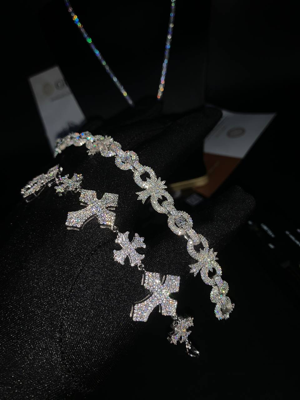 VVS Moissanite Diamond Bracelets, Map Pendant, and Tennis Necklace.
