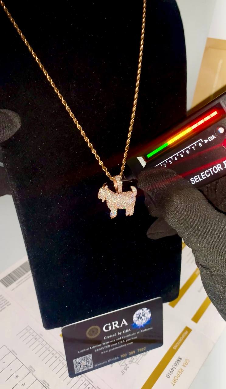 VVS Moissanite Diamond Goat Pendant Necklace – 18K Gold Plated Iced-Out Chain