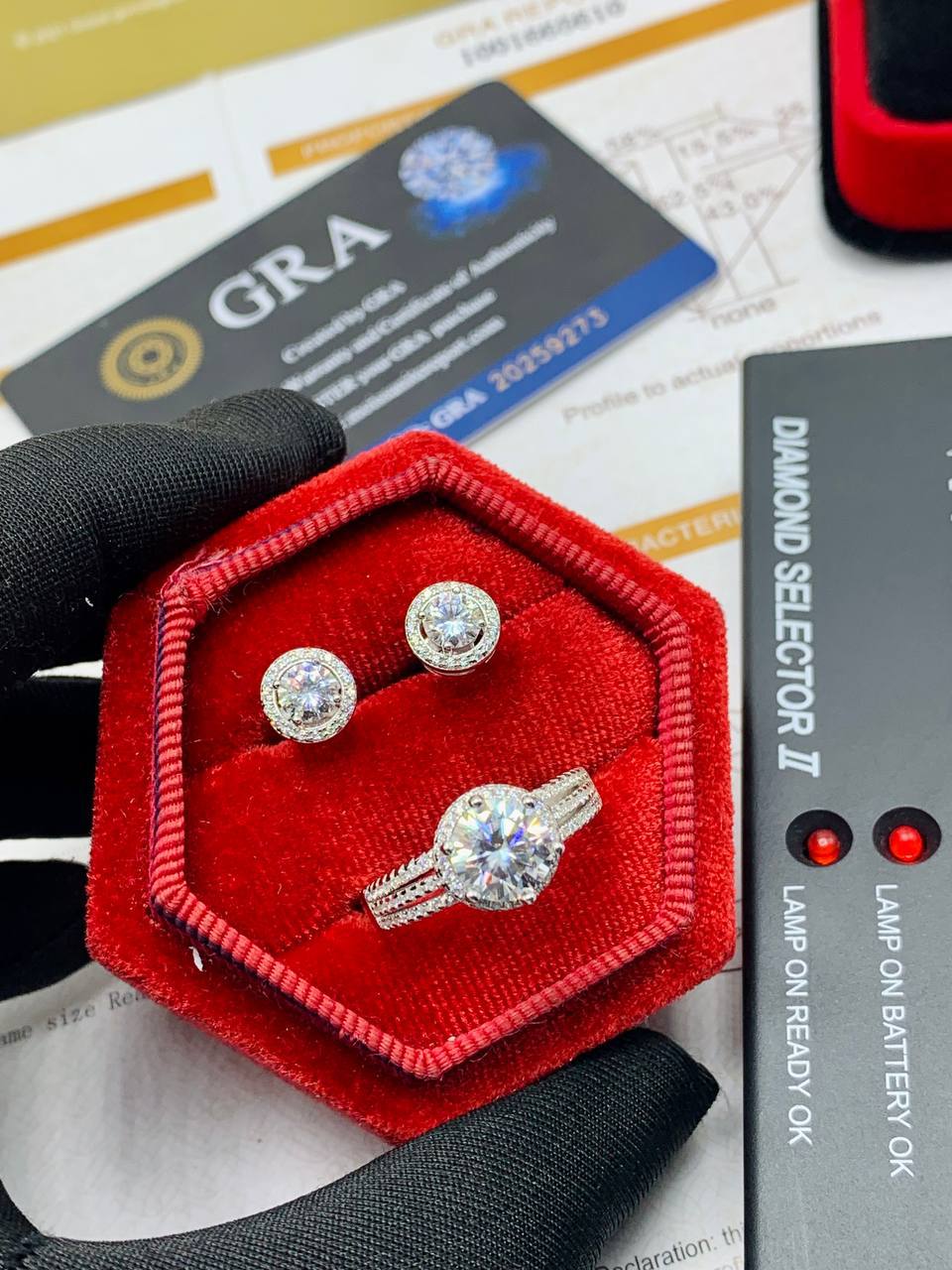 VVS Moissanite Diamond Earrings and Ring Combo