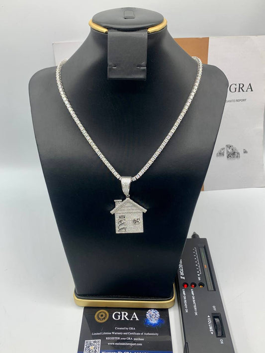 Iced-Out Trap House Pendant on a Neck Chain