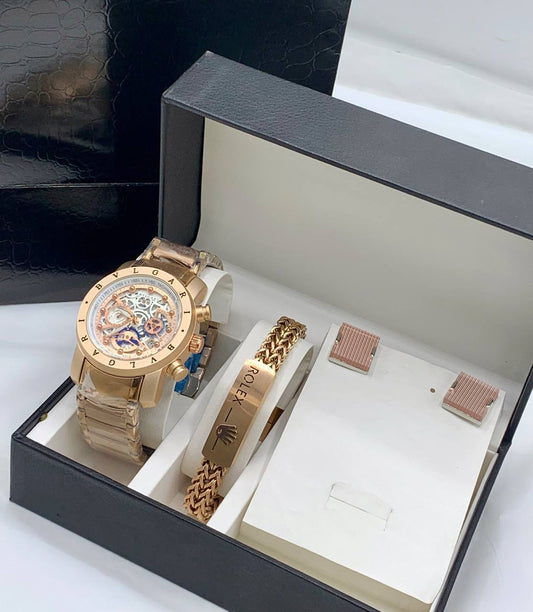 Bvlgari Gold Skeleton Automatic Chronograph Men’s Watch Set