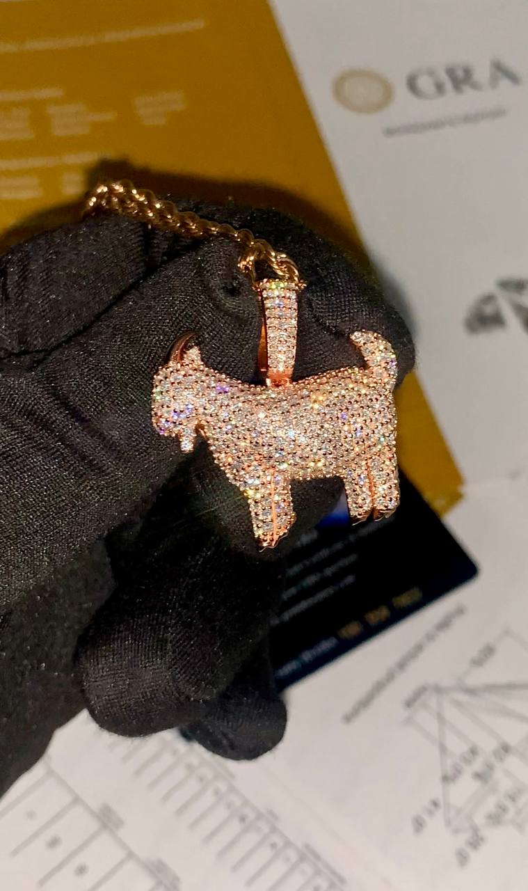 VVS Moissanite Diamond Goat Pendant Necklace – 18K Gold Plated Iced-Out Chain