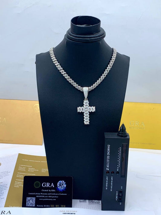 Moissanite Cuban Link Chain with a Cross Pendant