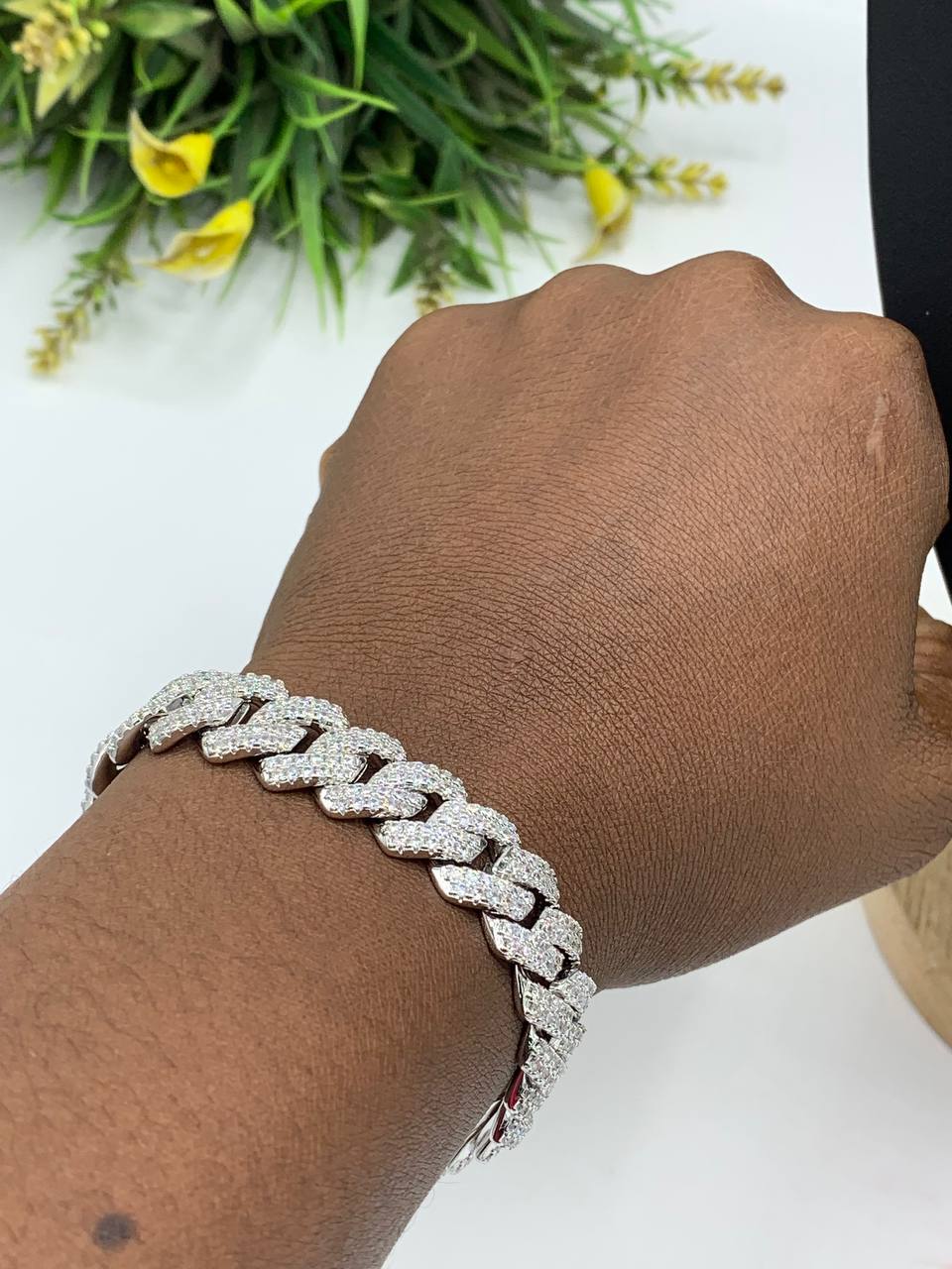 Zirconia Cuban Neck Chain with Jesus Pendant and Matching Bracelet