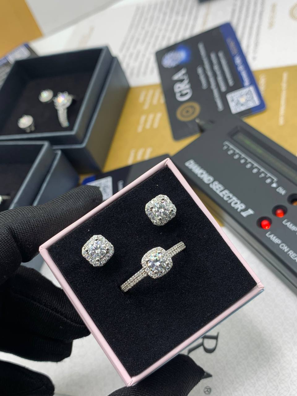VVS Moissanite Diamond Earrings and Ring Combo