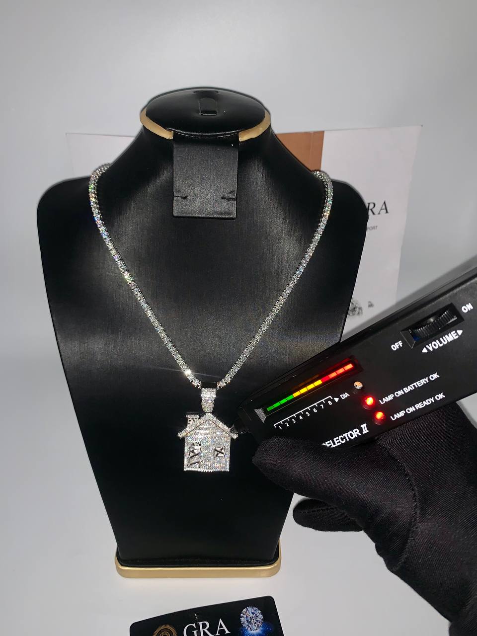 Iced-Out Trap House Pendant on a Neck Chain