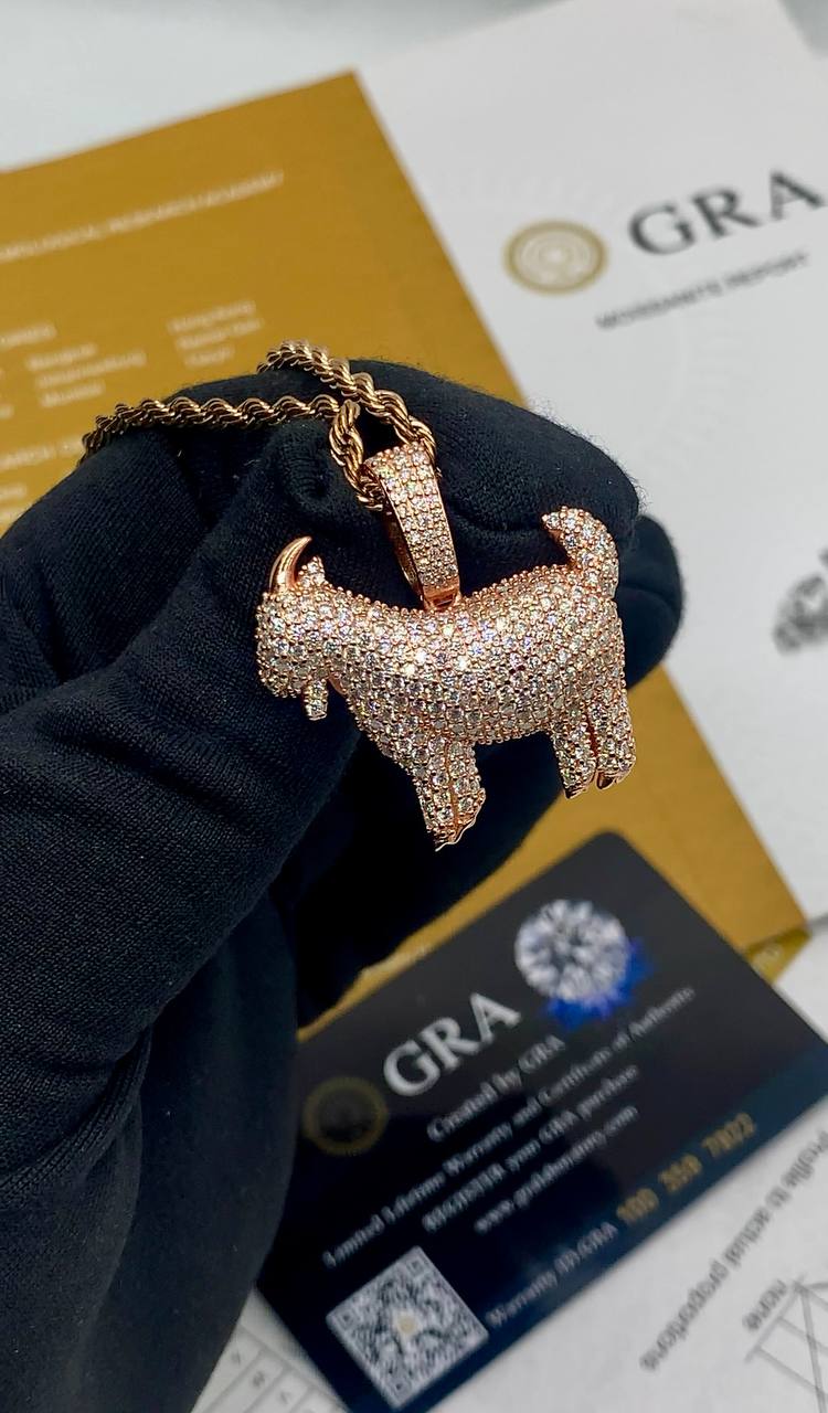 VVS Moissanite Diamond Goat Pendant Necklace – 18K Gold Plated Iced-Out Chain